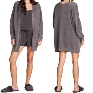 Barefoot Dreams Ribbed Cardigan CozyChic Lite Mineral  Greige Gray Size Small
